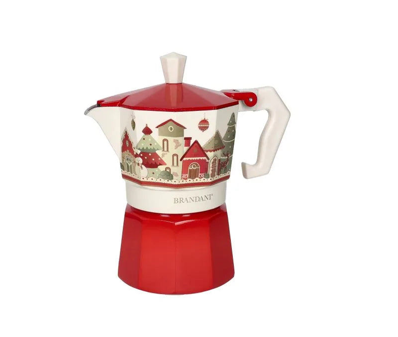 Cafetera italiana de aluminio rojo, 3 tazas, colección Villaggio In Festa.