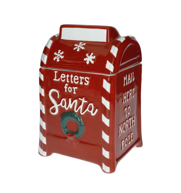 Caja decorativa temática de Navidad con diseño de cartas a Papá Noel, de Brandani Gift Group.