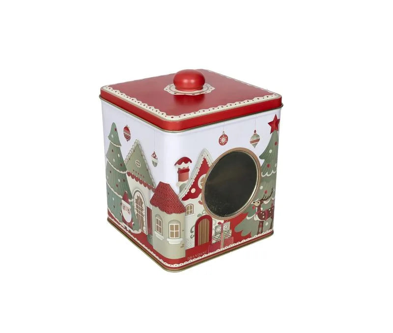 Caja metálica de la colección 'Villaggio In Festa' con dimensiones 13x13x17 cm.
