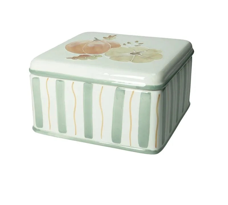 Caja decorativa de diseño italiano con patrón de rayas y forma de calabaza, colección Zucche.