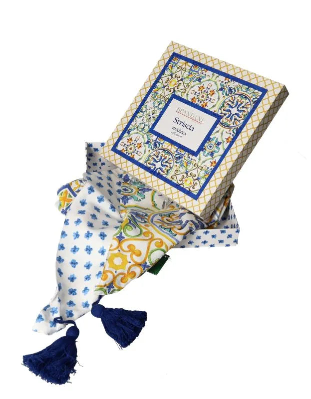 Camino de mesa Medicea con estampado Retro Fiore, diseño italiano de Brandani.