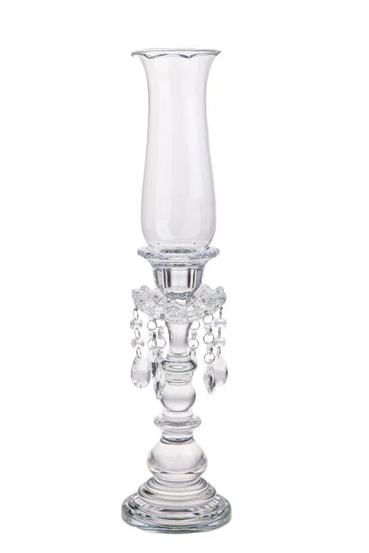 Candelabro de cristal de 65 cm con base redonda y un solo soporte para vela, diseño italiano.