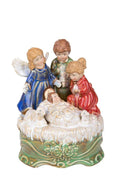 Carrillón de porcelana con figuras de ángeles y el Niño Jesús, ideal para decoración navideña.