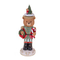 Carrillón decorativo navideño con figura de oso con sombrero, 37 cm de altura, mostrando movimiento y detalle.