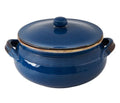 Cazuela azul de terracota con tapa, modelo Da Fuoco, con el logo de Brandani.