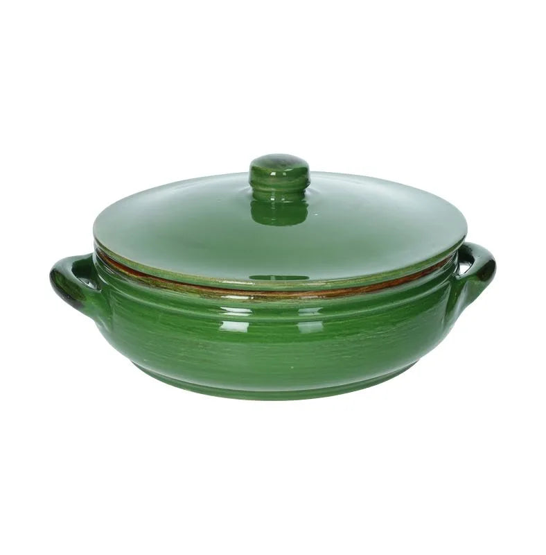 Cazuela baja verde con asas y tapa, modelo Tegame de Brandani.