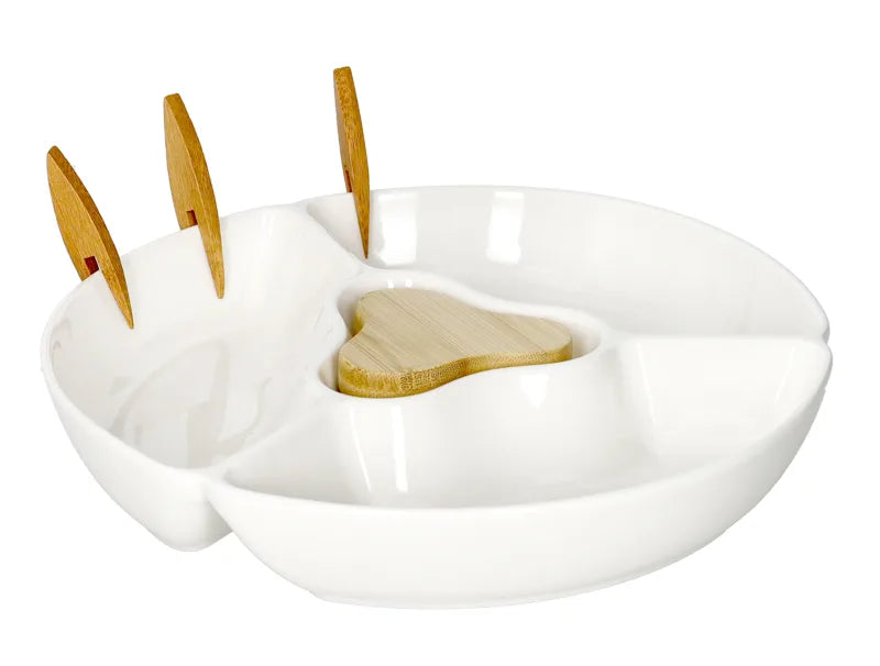 Centro de mesa Tris con 3 pinchos para aperitivos, de Brandani Gift Group, con acabado pulido.