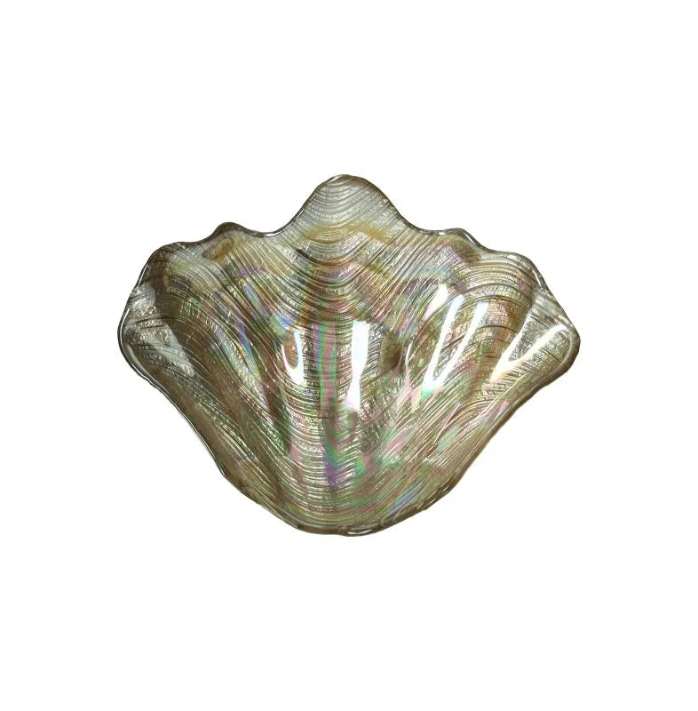 Centro de mesa decorativo en forma de concha, color champán, con 28 cm de diámetro.