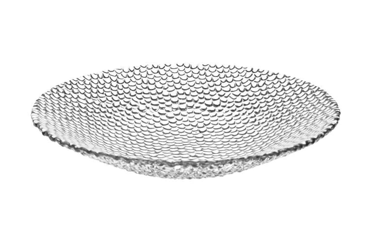 Centro de mesa decorativo transparente 'Drop' de Brandani con un diámetro de 21 cm.
