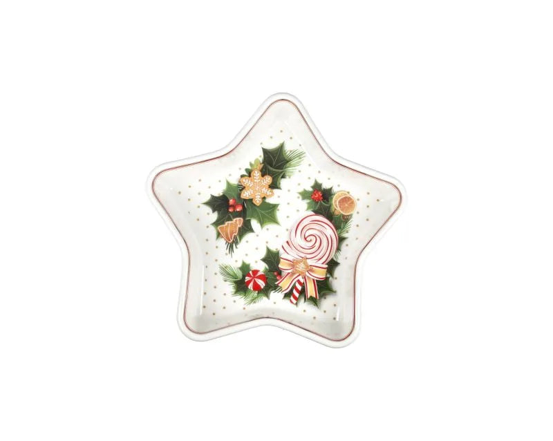 Centro de mesa decorativo en forma de estrella, colección Le Chicche, de Brandani Gift Group, con dimensiones 19x19x4 cm.