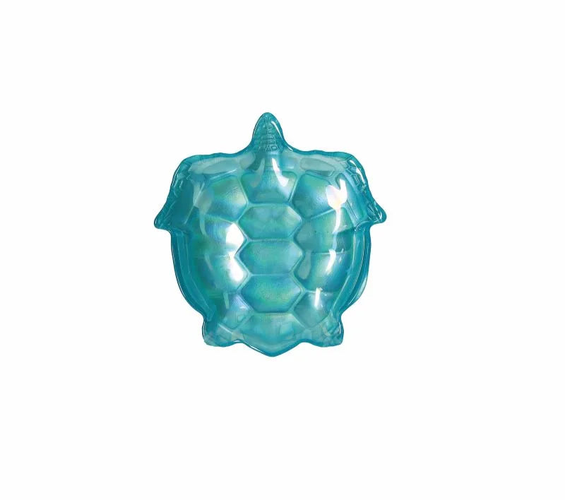 Centro de mesa de cerámica en forma de tortuga, color turquesa, con 15 cm de diámetro.