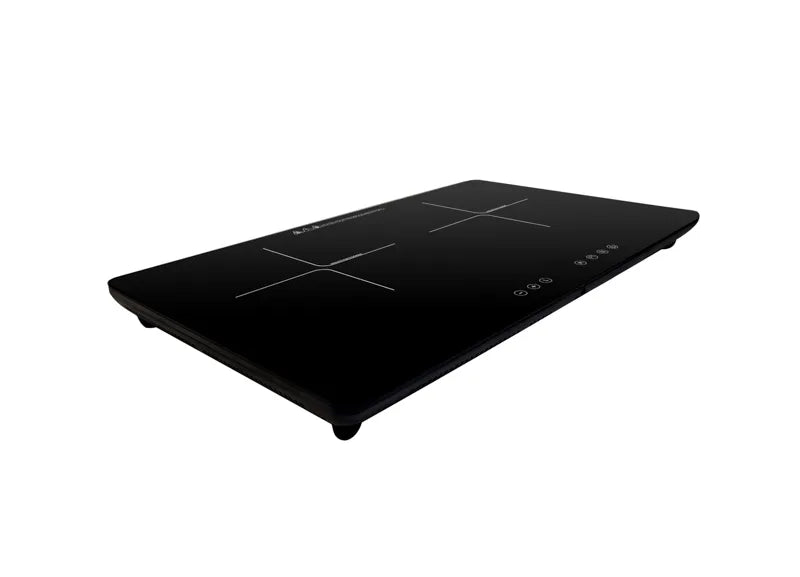 Placa de inducción digital slim doble con panel de control frontal.