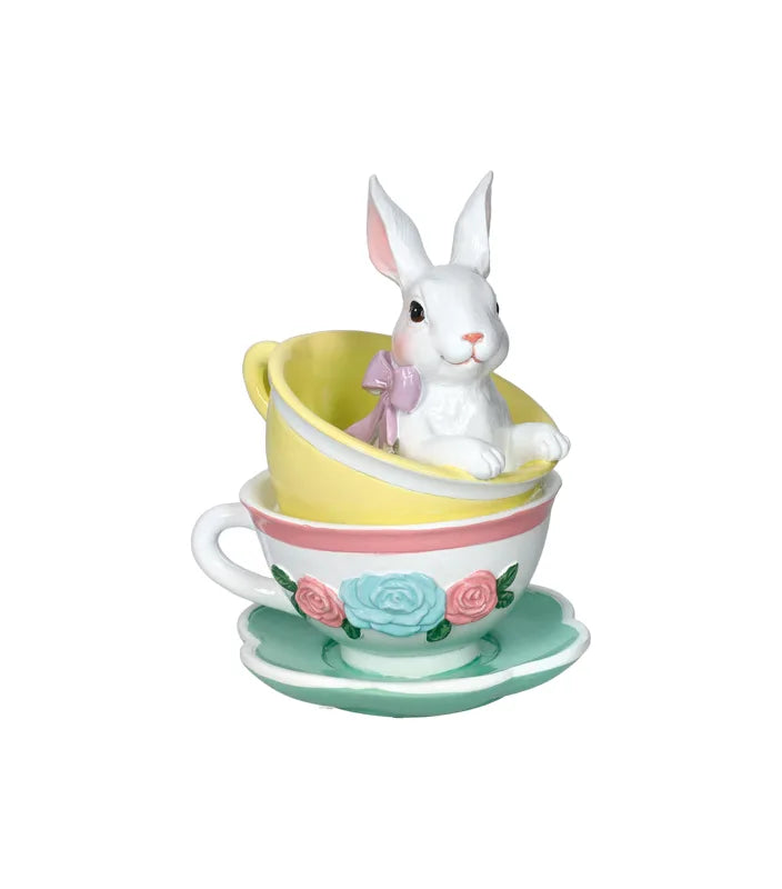 Figura decorativa Conejita Cucu en cerámica, con dimensiones 11 x 11 x 16 cm.
