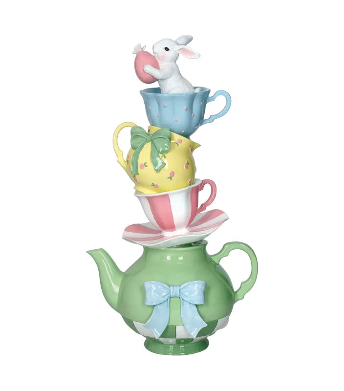 Figura decorativa de un conejito en cerámica, estilo "Tea Time", Brandani, con dimensiones 24 x 18 x 17.5 cm.