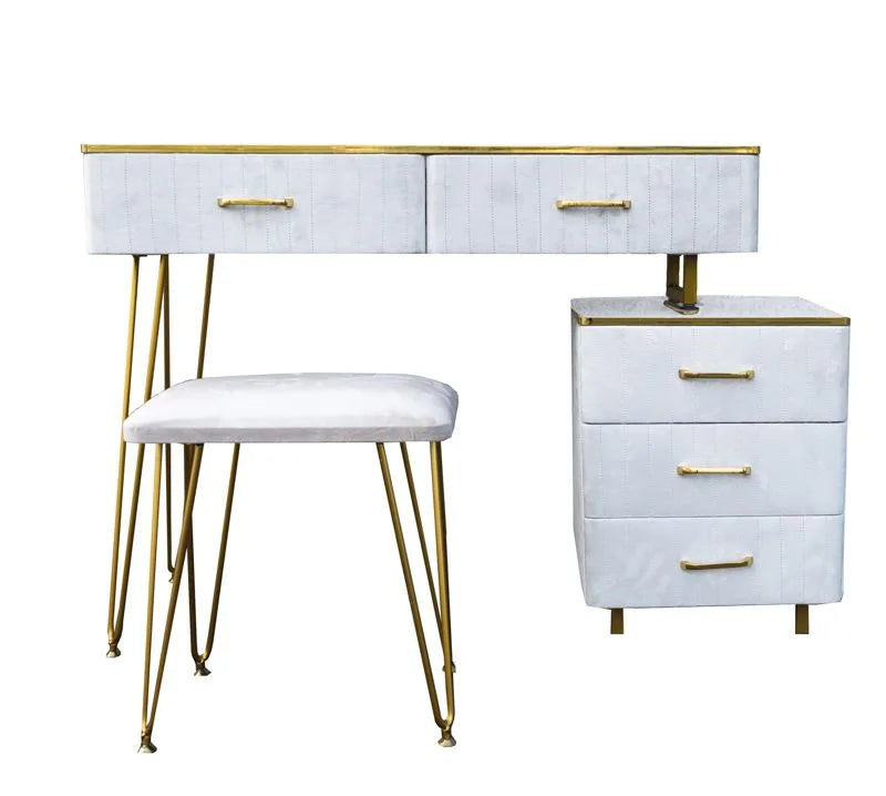 Consola Trucco con cajones y taburete, mueble de diseño italiano.