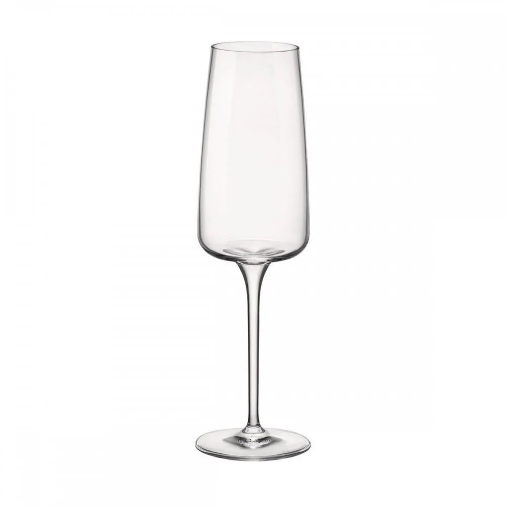 Copa de cava Omnia de Brandani, transparente, con una silueta elegante sobre fondo blanco.