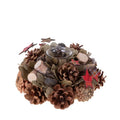 Corona navideña de 22 cm con diseño de piña y estrella en tonos festivos, ideal para velas.