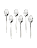 Set de 6 cucharitas moka stretch de acero inoxidable, presentadas juntas.
