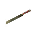 Cuchillo de pasteles Carol Gold con hoja de acero inoxidable y mango de cerámica blanco con detalles dorados.