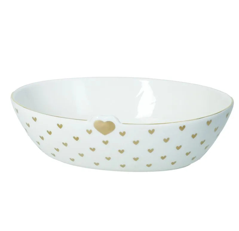 Cuenco de cerámica con forma de corazón, colección "Amore Mio" de Brandani, sobre fondo blanco.