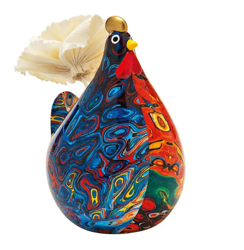 Difusor de fragancia Brandani modelo Gallina con tapa de flor de porcelana sobre fondo blanco.