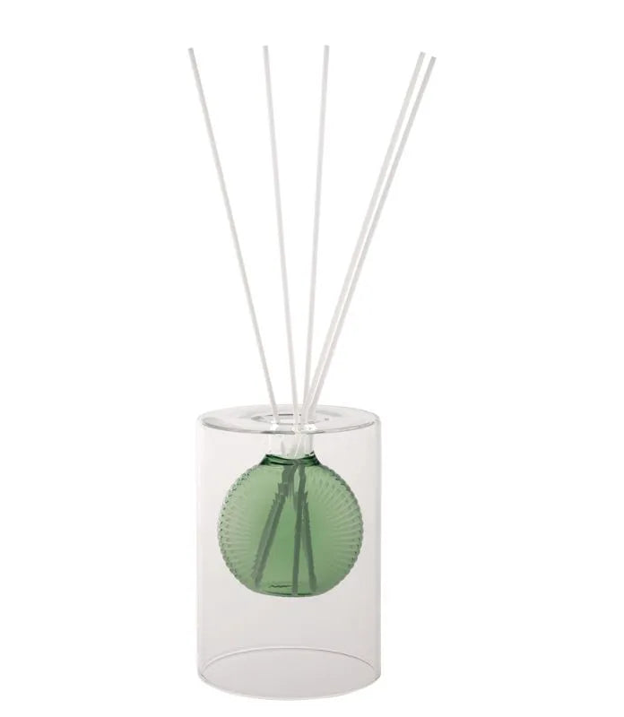Difusor de fragancia verde de Brandani con tapa y varillas, diseño italiano.