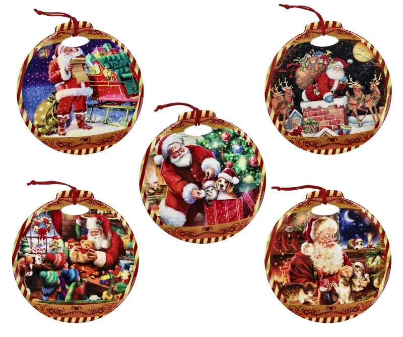 Pack de 10 adornos-salvamanteles navideños con diseños surtidos de cerámica y corcho.