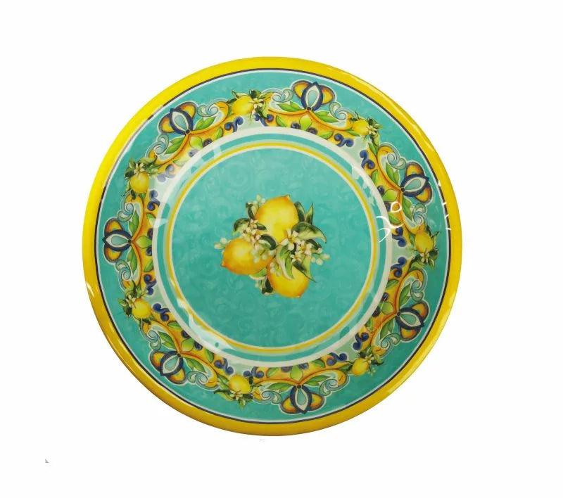 Ensaladera de melamina de 35 cm, colección Citrus, con un diseño vibrante de cítricos sobre fondo blanco.