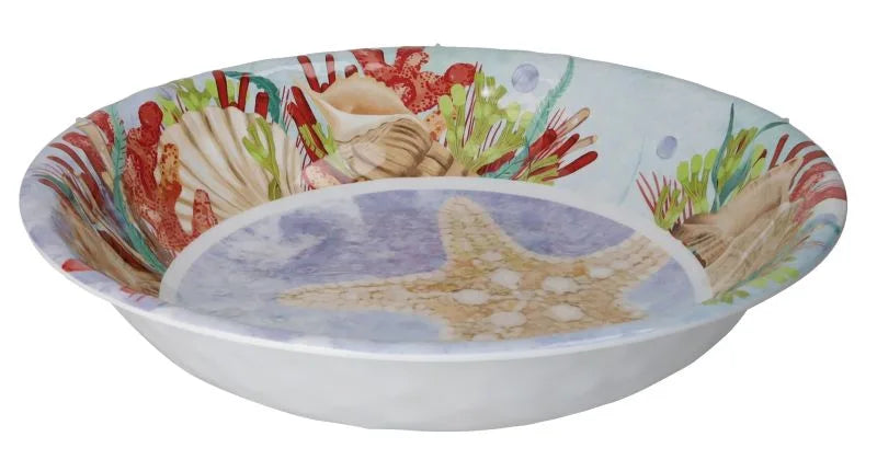 Ensaladera redonda de melamina color azul océano, con un diámetro de 35 cm, de la colección Oceano de Brandani.