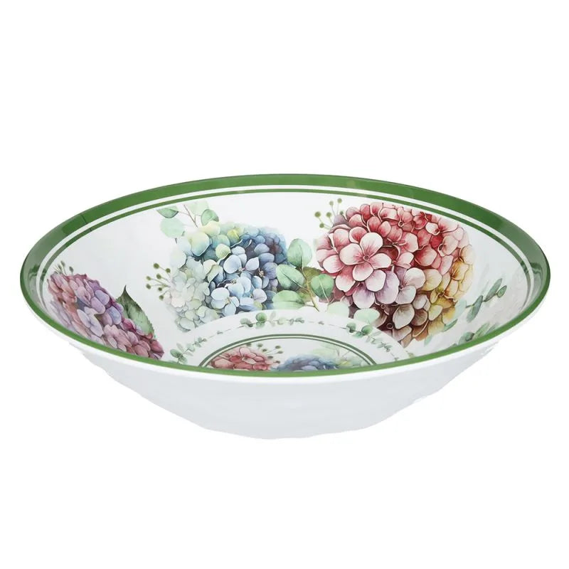 Ensaladera redonda Flora de melamina con diseño italiano.