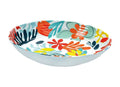 Ensaladera Tahiti de melamina en color blanco con detalles inspirados en la isla, dimensiones 33x23x7 cm.