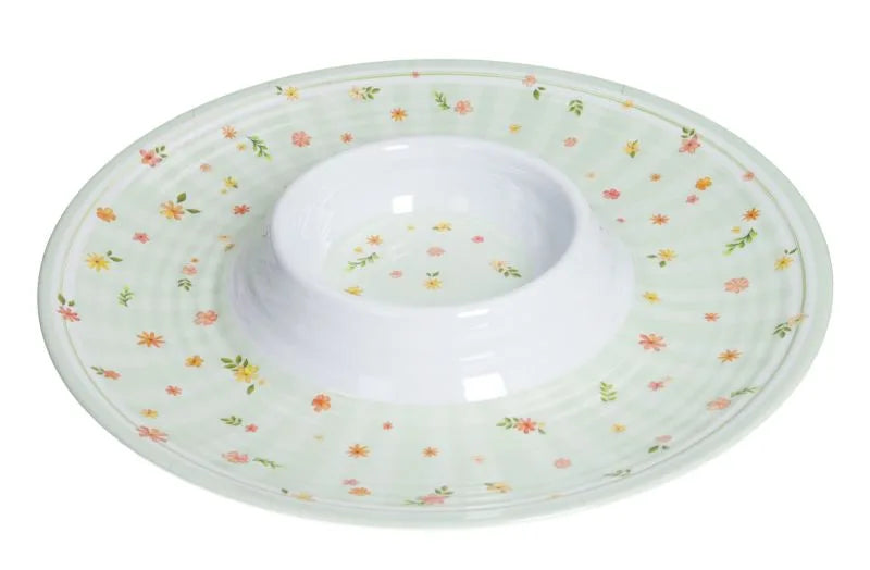 Entremesero verde de melamina de la colección Polline, con un diseño inspirado en la naturaleza.
