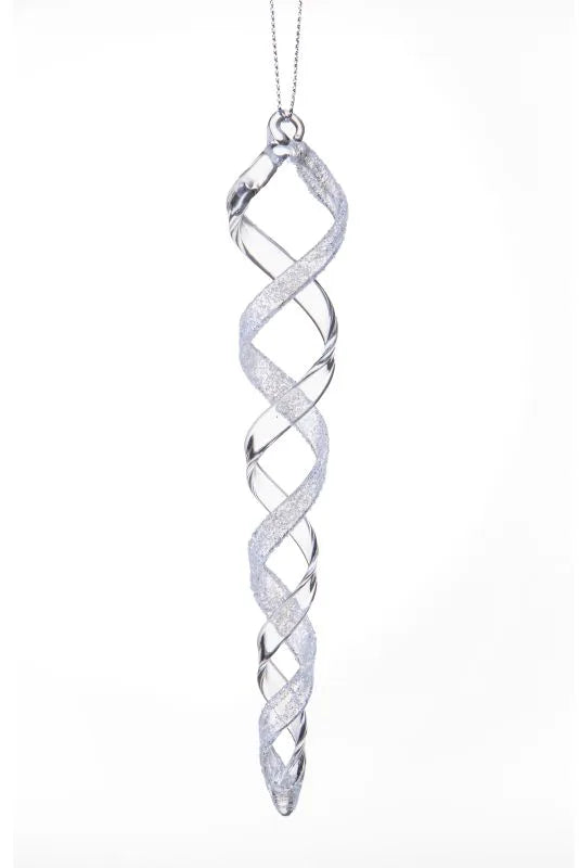 Figura decorativa en forma de espiral de color blanco, con 18 cm de altura, presentada sobre un fondo neutro.
