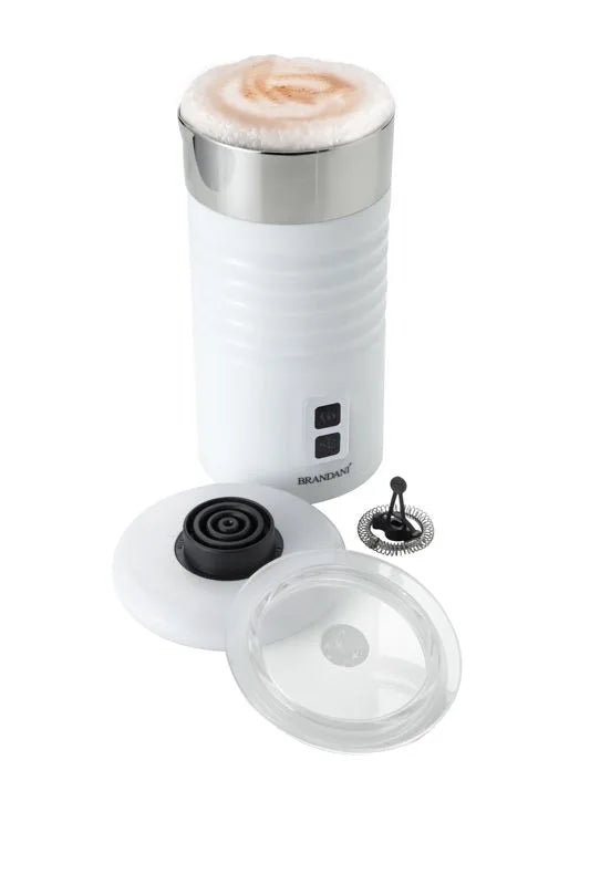 Espumador de leche eléctrico Brandani en acero inoxidable blanco.