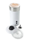 Espumador de leche eléctrico Brandani en acero inoxidable blanco.