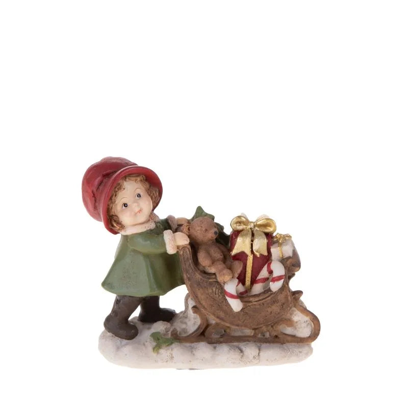 Figura decorativa 'Niña con Carro' de Brandani, vista frontal, dimensiones 16,5x16,5 cm.