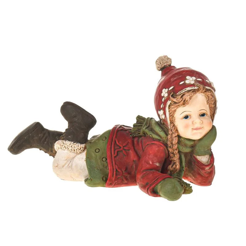 Figura de niña sentada de 19,5 cm, con un diseño italiano auténtico y acabado cuidado.