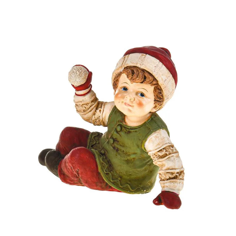 Figura de niño sentado de cerámica, 19,5 cm, con detalles pintados a mano.