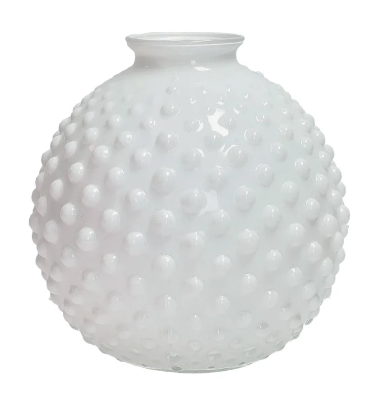 Florero Bolle blanco de cerámica con forma de burbuja, dimensiones 16x17 cm.