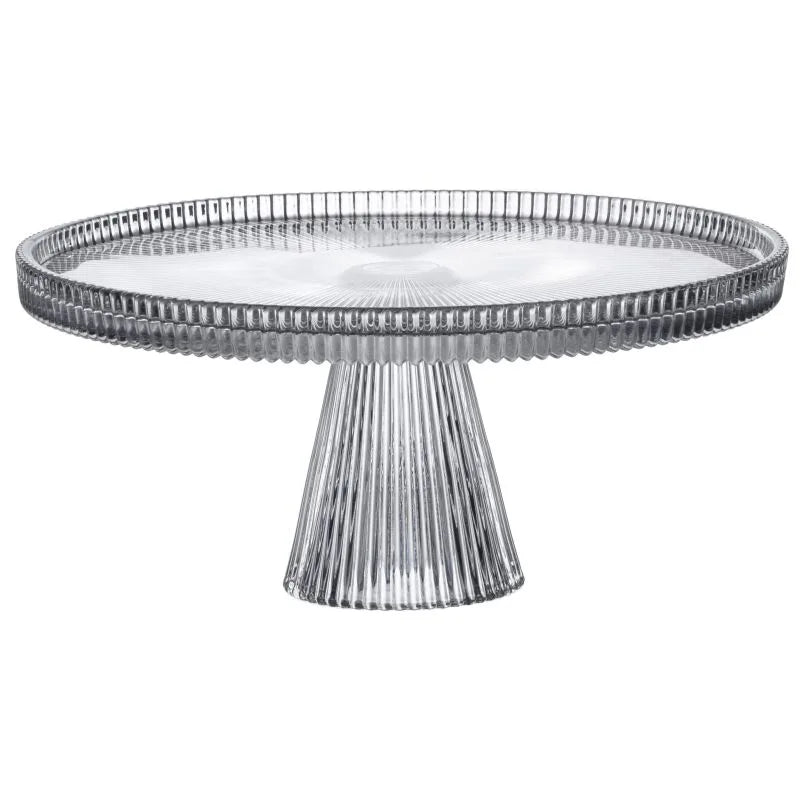 Fuente con pie Plissé transparente de 24.5 cm, con un diseño de pliegues sutiles.