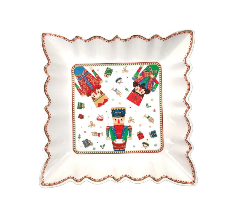 Fuente cuadrada Lo Schiaccianoci de 23,5 cm, con diseño navideño.