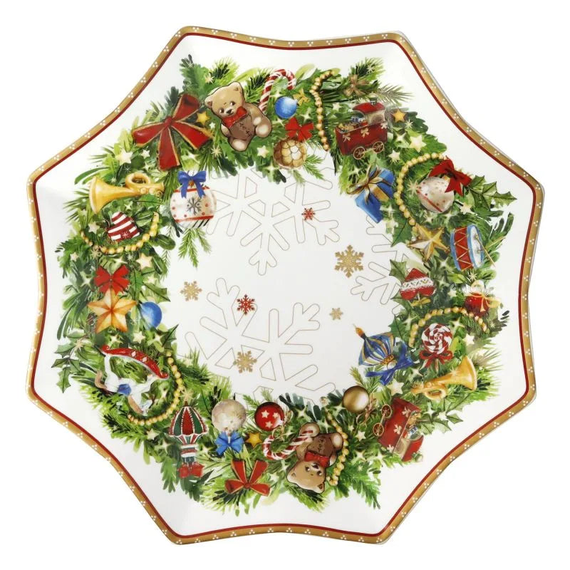 Fuente de cerámica blanca con forma de estrella, diseño Brandani Christmas.