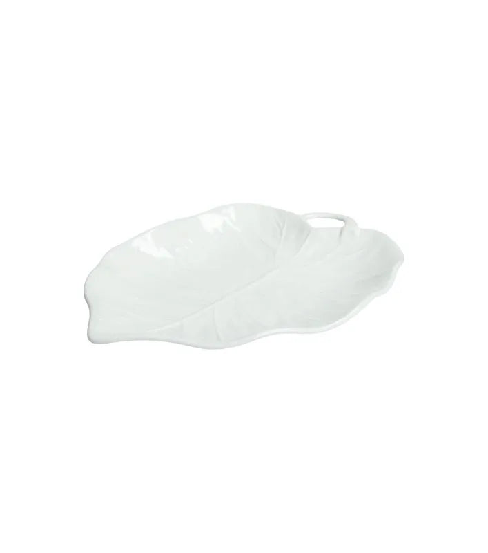 Fuente Hoja Tiglio de cerámica, con forma de hoja y acabado mate, de Brandani.