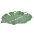 Fuente Hoja Tiglio Verde de cerámica, con forma de hoja, tamaño 30x22,5 cm.