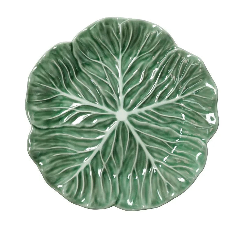 Fuente decorativa en forma de hoja, color verde, modelo Vegan de Brandani, diámetro 21 cm.