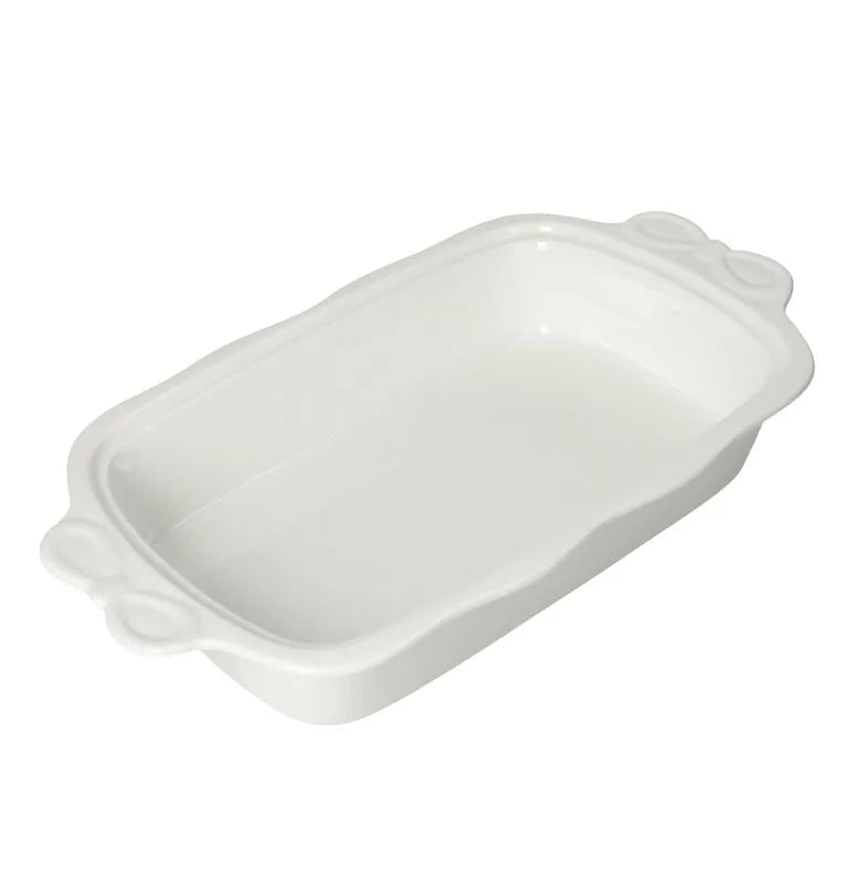 Fuente de horno redonda Fiocco de 29,5 cm en porcelana blanca.