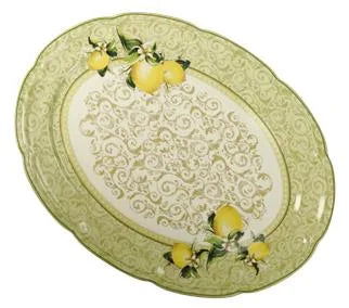Fuente oval de 40 cm "Limoni" en porcelana New Bone China, con un diseño de limones.