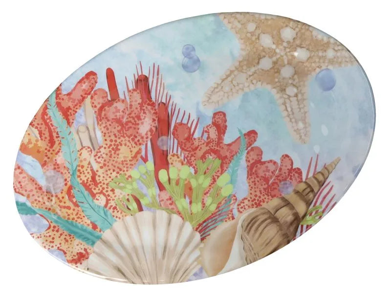 Fuente ovalada de melamina azul de 35,5 cm de la colección Oceano, con un diseño inspirado en el mar.