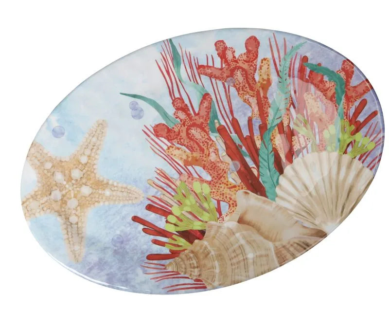 Fuente ovalada de 50 cm en melamina, colección Oceano, con un diseño que evoca el mar Mediterráneo.