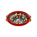 Fuente ovalada roja de Brandani Gift Group con detalle de lazo, dimensiones 50 x 30 cm.